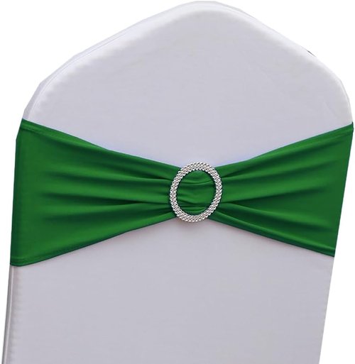 Emerald Green Chair Sashes - 100 Pack Dark Green Spandex Chair Bands for Christmas Party Decor