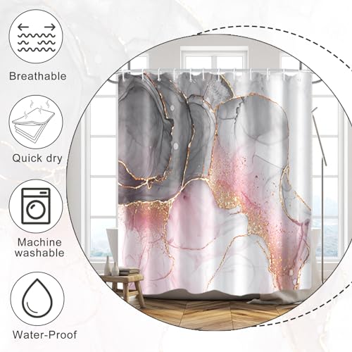 Baocicco Pink Grey Marble Shower Curtain 60x72 Inches with Hooks