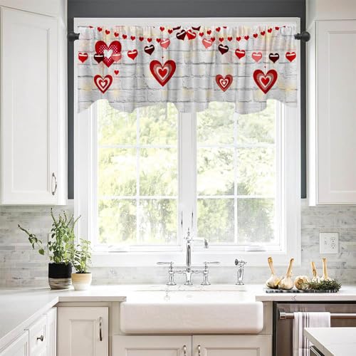 54x18 Inch White Brick Wall Love Valance Curtain for Windows