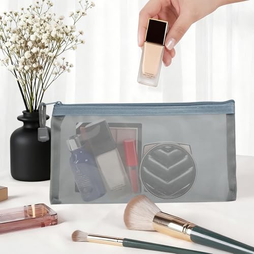Nylon Mesh Cosmetic Bag - 4.72x9 Inch Small Zipper Pouch for Travel and Purse