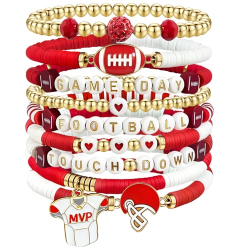 Football Charm Bracelet Set - 9 Pcs Stackable Game Day Jewelry