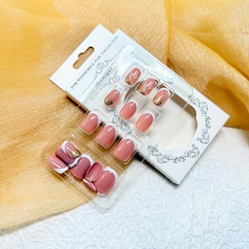Square Press on Nails Butterfly Short Fake Nails French Acrylic