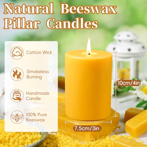 100% Pure Beeswax Pillar Candle - 3x4in, 60 Hour Burn Time