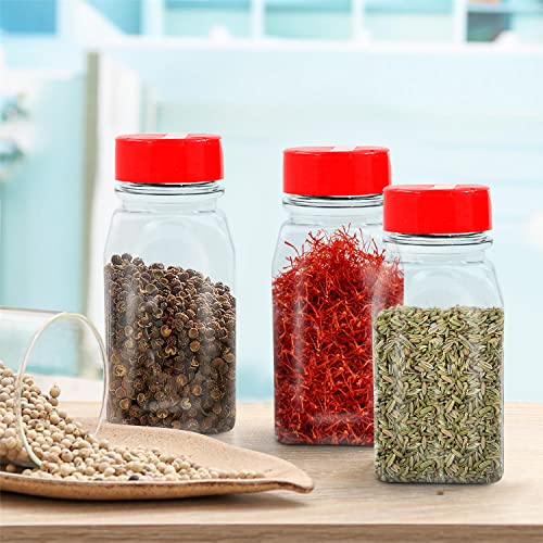9.5 Oz Plastic Spice Jars with Red Caps - 6 Pack for Herbs & Spices