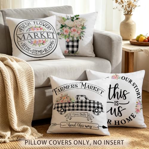 Hexagram 18x18 Pillow Covers Set of 4 - Farmhouse Flower Truck