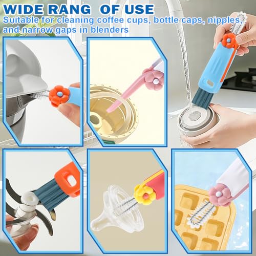Fresibris 4PCS 3-in-1 Cup Lid Cleaning Brush Set - Red, Blue, White, Orange