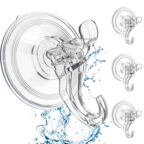 ANDGOO 4 Pack Clear Suction Cup Hooks for Shower, Holds up to 11 lbs, Reusable Bathroom Organizer