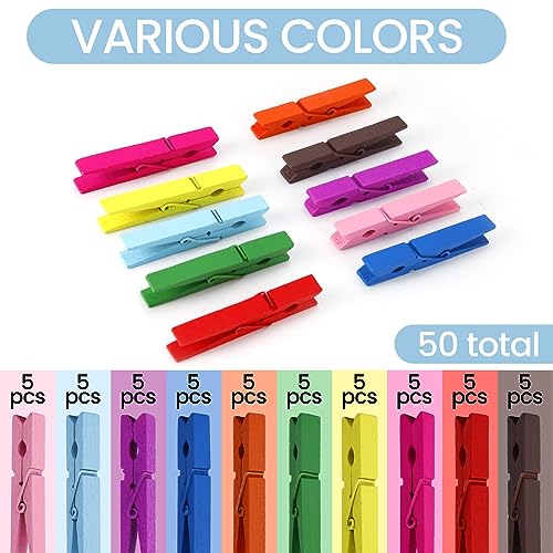50PCS Colorful Wooden Clothespins - Mini Clips for Photos & Crafts
