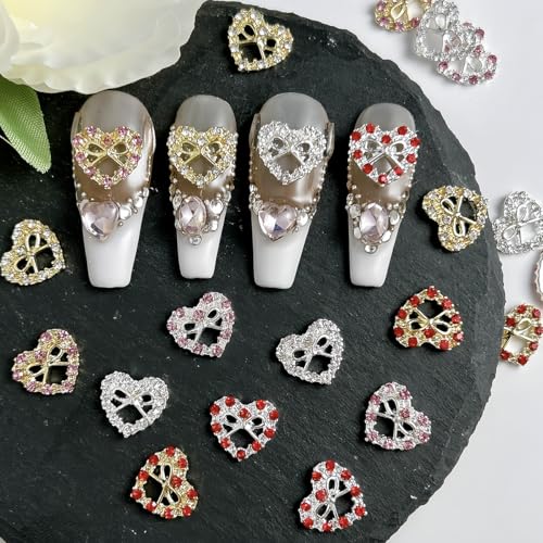 Valentine Heart Bow Nail Charms Rhinestones Crystals 20 Pcs