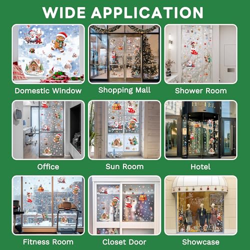 Christmas Window Stickers 6 Sheets 173pcs Reusable Static Clings Santa Gingerbread Snowflakes