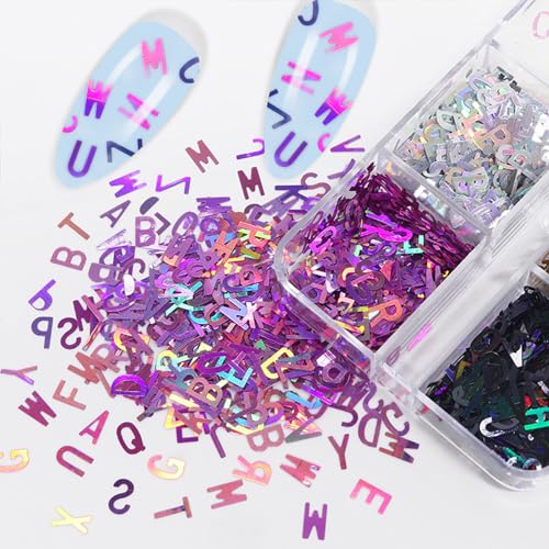 Holographic Alphabet Nail Glitter Sequins - 3D A-Z English Letter Nail