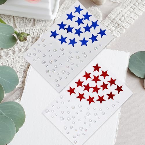 4th of July Rhinestone Star Face Gems Self-Adhesive Stickers with Tweezers