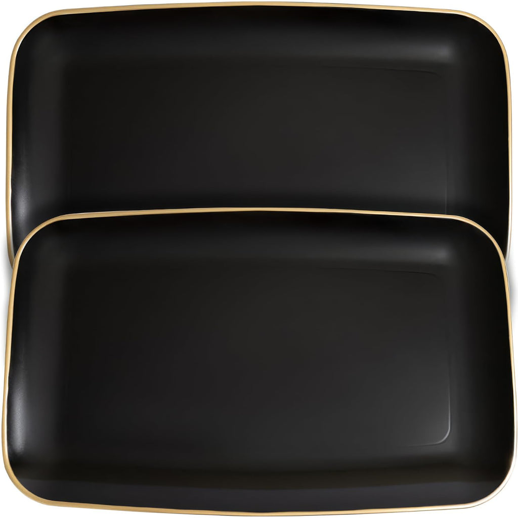 Blue Sky Organic Black Disposable Rectangular Trays with Gold Rim - 2 Count, 18"x11" | Elegant Plastic Serveware & Sturdy Party Essentials