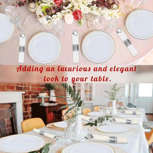 White and Silver Disposable Cutlery & Napkin Set for 200 Guests