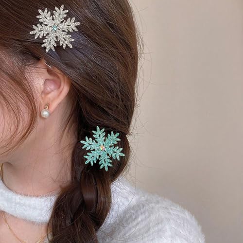 Snowflake Rhinestone Hair Clips 6 PCS Blue Silver Holiday Hairpins
