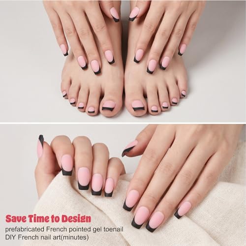Ouligay 60PCS Black French Tip Press on Nails & Toenails Medium Square