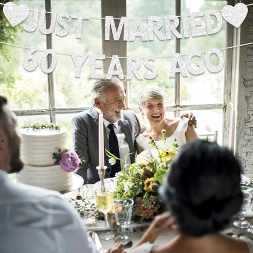 60th Wedding Anniversary Banner - Silver Glitter Decorations