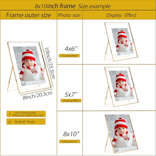 Gold 8x10 Inch Floating Picture Frame 2 Pack - Adjustable Tabletop & Wall Mount