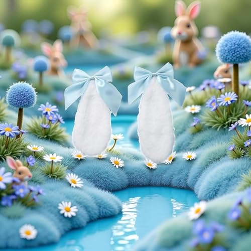 Blue Bunny Lop Ear Hair Clips with Bows 1 Pair Cosplay Hair Accessories