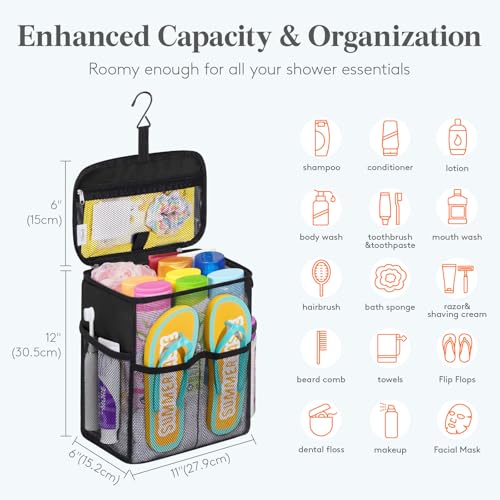 Lifewit Mesh Shower Caddy - Hanging Toiletry Organizer Tote Bag, Black