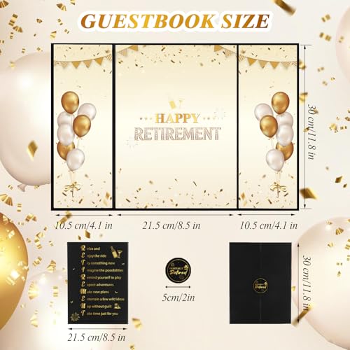 Happy Retirement Guest Book - 18x12 Inch Black Gold Signature Card