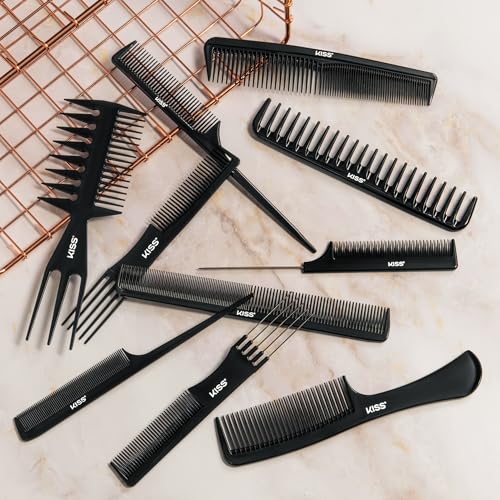 KISS Professional 10-Piece Hair Comb Set for Styling and Detangling