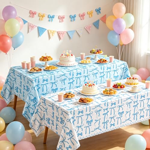 Coquette Party Tablecloths - 4 Pack Bow Design, 51x86 Inch