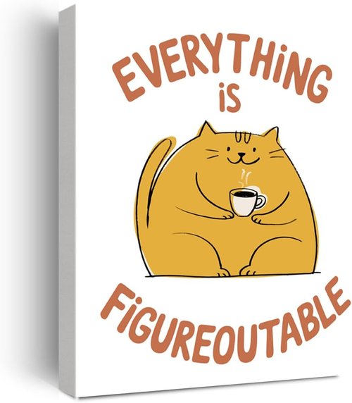 Everything Is Figureoutable Cat Wall Art | Framed Motivational Poster for Home, Office & Classroom Decor