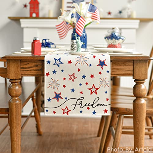 Patriotic Stars 4th of July Table Runner 13x72 Inch Cream - Holiday Decor