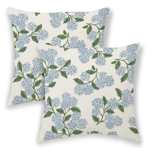 Blue Green Hydrangea Floral Pillow Covers 24x24 Inch Set of 2