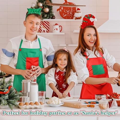 Christmas Elf Aprons and Headbands Set - Green and Red, Holiday Costume Accessories