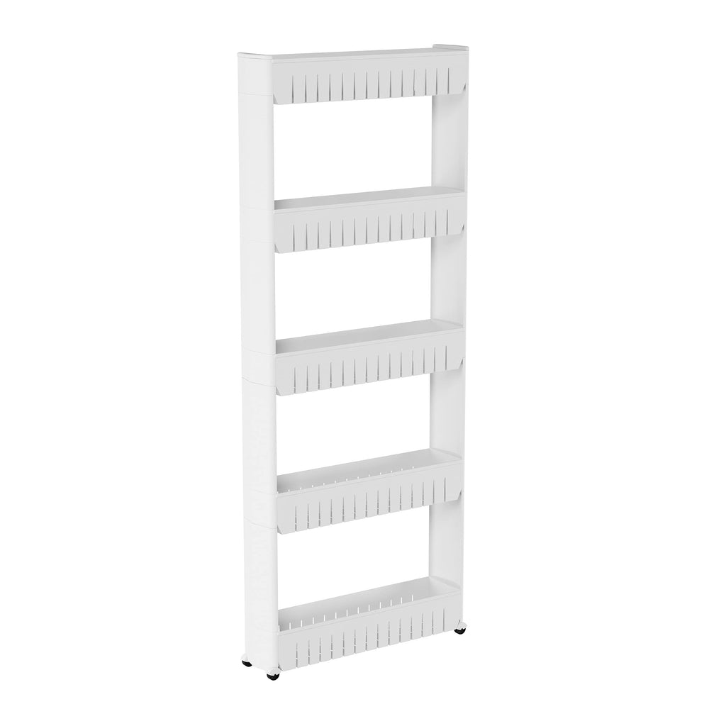 Slim Rolling Storage Cart - 5-Tier Utility Cart with Wheels for Bathroom, Kitchen, and Laundry Room - Bathroom Shelves by Lavish Home (White)