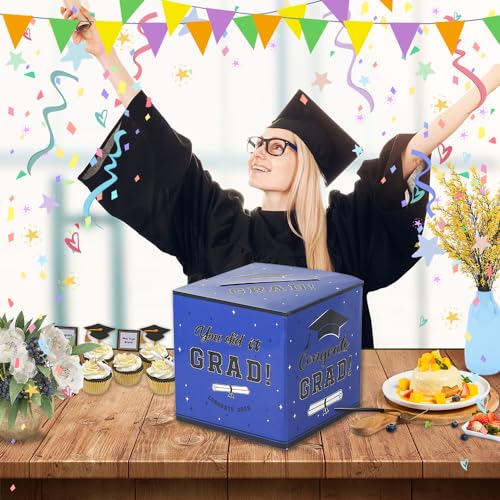 Slergut Blue Graduation Card Box 2026 - Foldable 9x9 Inch Party Gift Money Holder