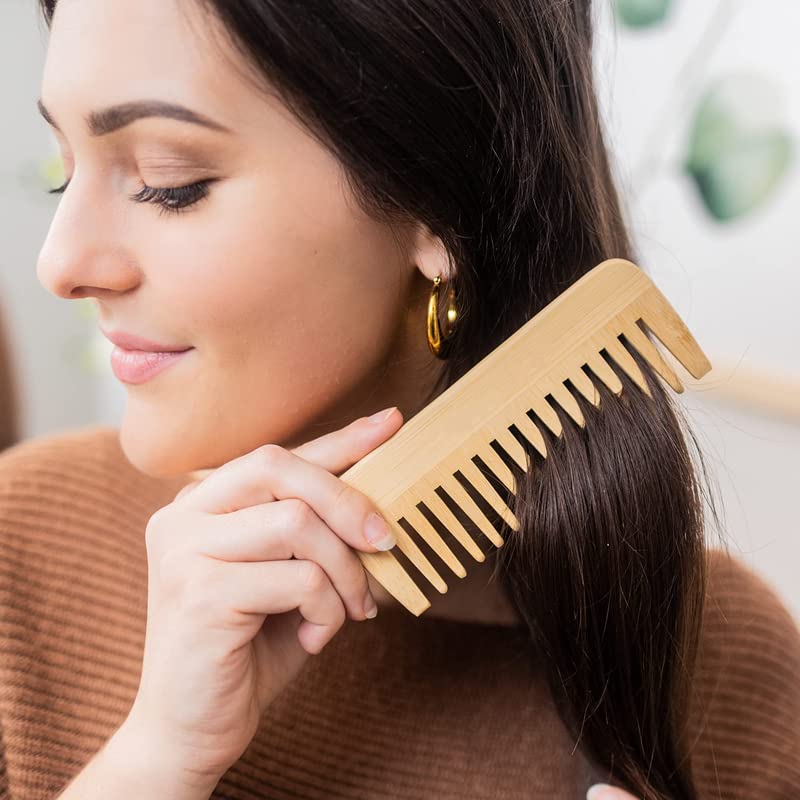 Mnixy Bamboo Wide-Tooth Hair Detangling Comb Anti-Static