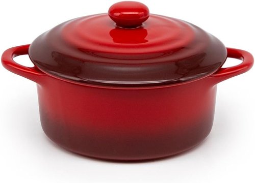 Kook Mini Cocotte Set - Individual Baking Ramekins with Lids | Oven & Microwave Safe, 12 oz, Set of 4 (Crimson Ombre)