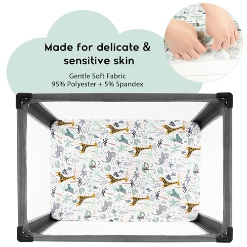 Yoofoss Pack and Play Sheets - 38x26 Fitted Mini Crib Bedding, Green & Giraffe