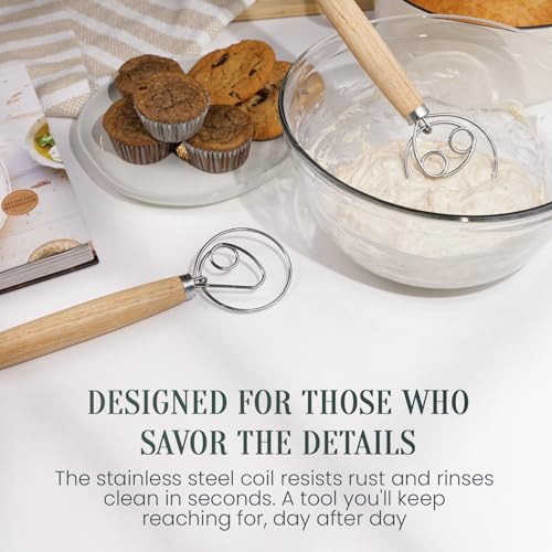 BRIVANA 13-Inch Danish Dough Whisk - Stainless Steel Single Loop Bread Mixer