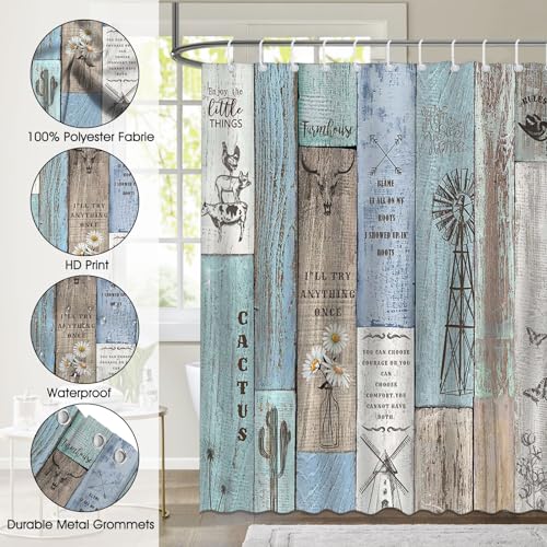 Farmhouse Rustic Shower Curtain - Vintage Wooden Planks, 72x72in, Waterproof with 12 Hooks
