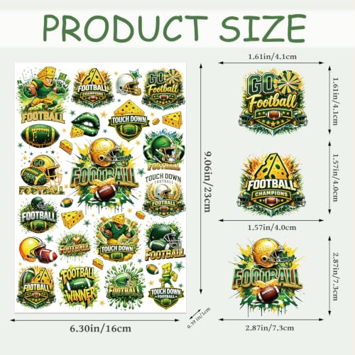 Football Temporary Tattoos 6 Sheets, Green Rugby Party Favors for Teens