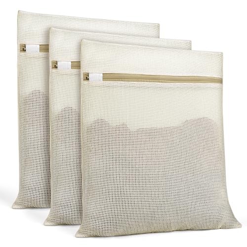 Natural Cotton Mesh Laundry Bags 12x16" - 3-Pack for Delicates