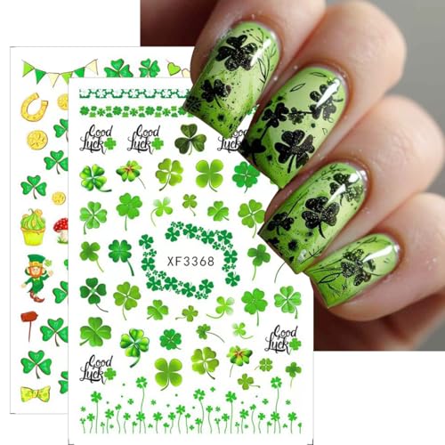 St. Patrick’s Day Nail Stickers 10 Sheets Green Shamrock Self-Adhesive Decals