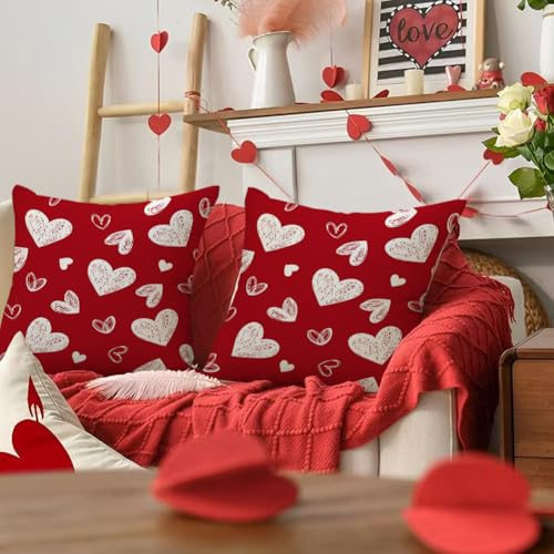 RABUSOFA Valentine Heart Pillow Covers 18x18 Set of 2 Red Home Decor