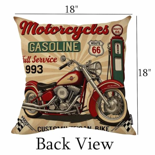 Mugod Retro Route 66 Motorcycle Throw Pillow Cover 18x18