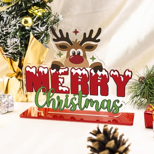 Merry Christmas Sign Acrylic Reindeer Tabletop Decor Plaque