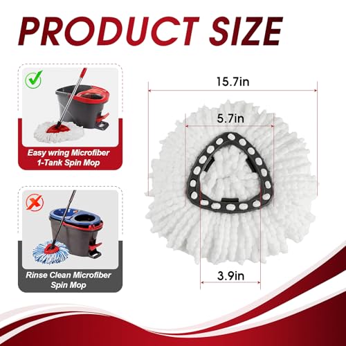 4 Pack Spin Mop Refills - Microfiber Replacement Heads for Easy Floor Cleaning