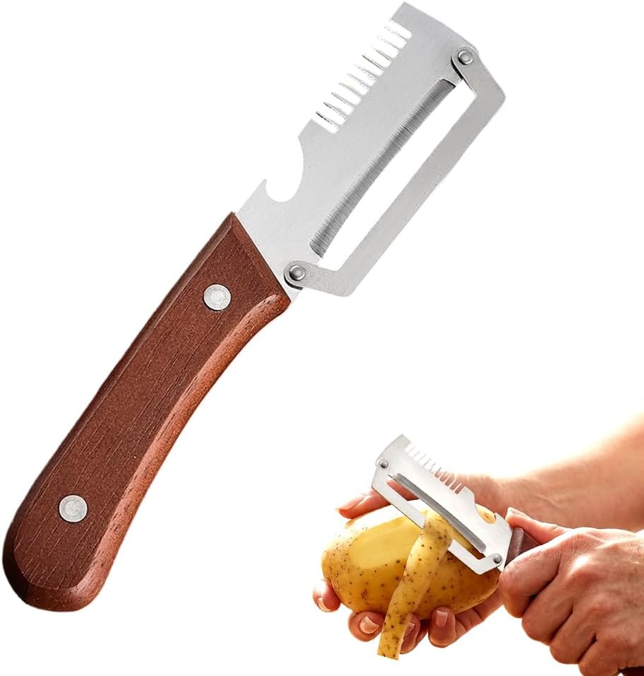 Skiennix Premium Vegetable Peeler - Multi-Functional Kitchen Tool with Wooden Handle & Bottle Opener | Ideal for Fruits & Veggies