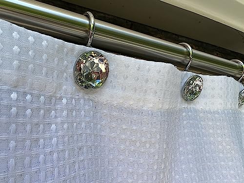 Tike Smart PerfectFit Shower Curtain Hooks - 12 Pack, Chrome & Clear Rose Cut Gem