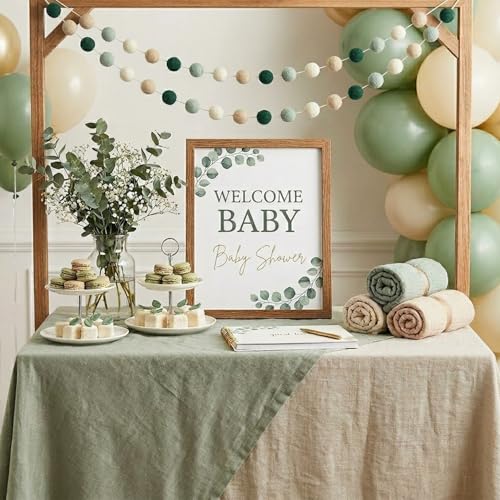 Boho Sage Green Felt Garland Set of 2 - Wall Decor for Nursery, Party & Holiday