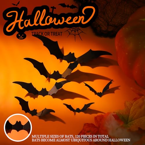 Teenitor Halloween Bat Wall Stickers - 120pcs for Indoor & Outdoor Decor