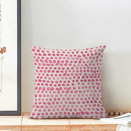 Pink Polka Dot Pillow Covers 18x18 Set of 2, Preppy Boho Throw Pillow Cases